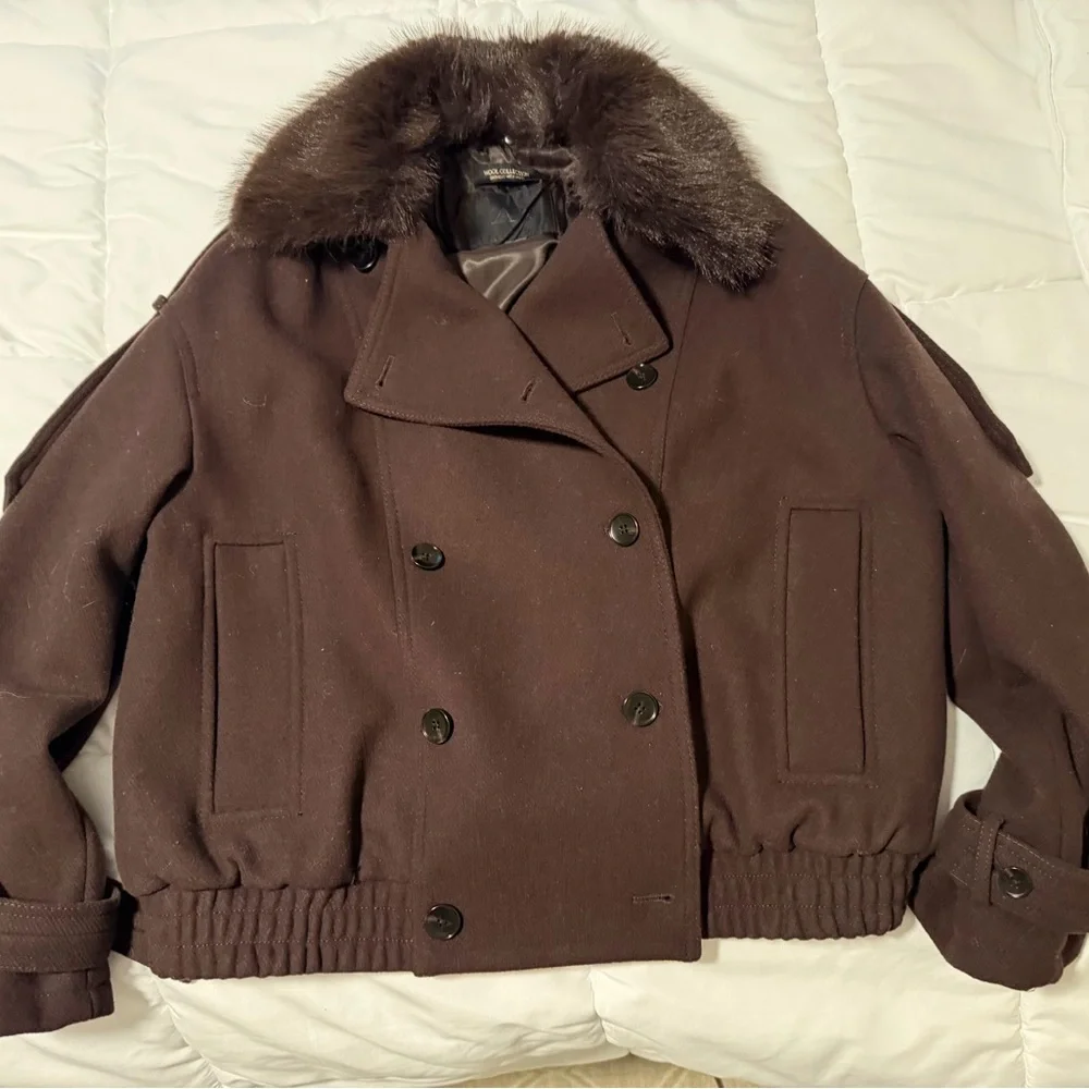 Zara Dark Brown Jacket with Faux Fur Collar - Picture 2 of 5